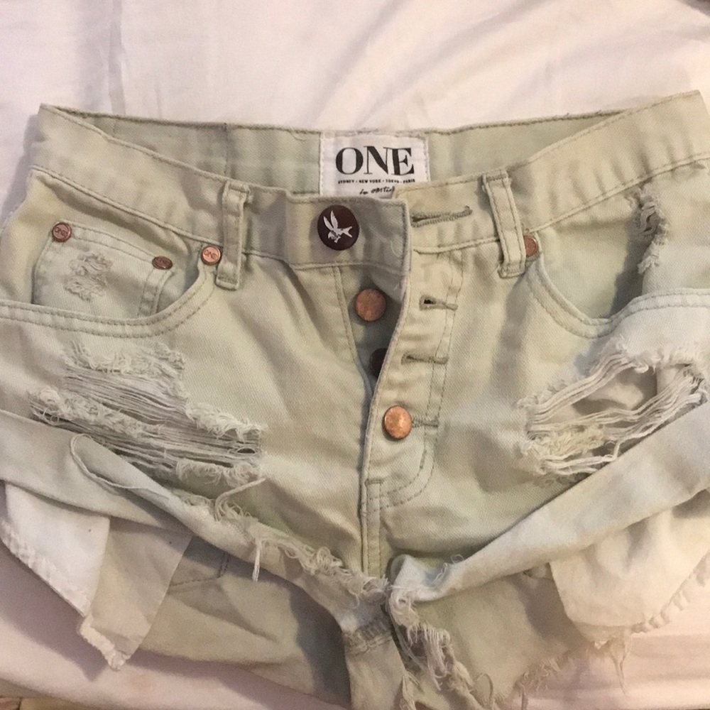 gray / green one teaspoon bandit denim shorts